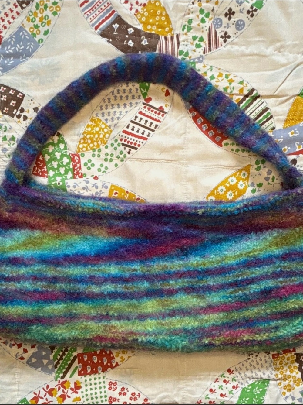 Handmade Handcrafted Multicolor Striped Wool Felted Handbag Purse Bag